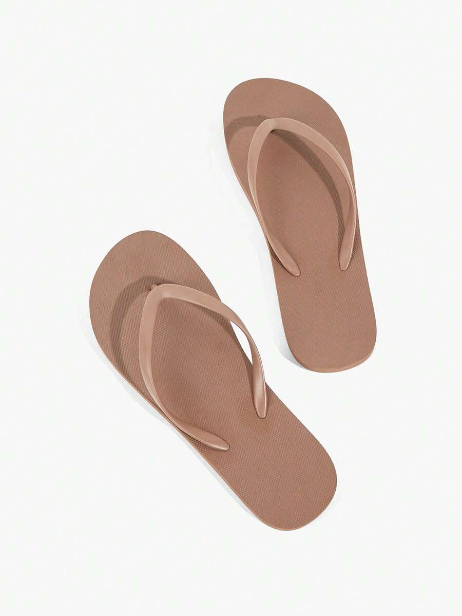 Grefit Women Shoes Summer Open-Toe Flat Bottom 2cm Flip-Flops, Bright Colors And Fresh And Comfortable Flip-Flops, Suitable For Street/Summer, Music Festivals/Themed Parties - Coffee Brown - View 1