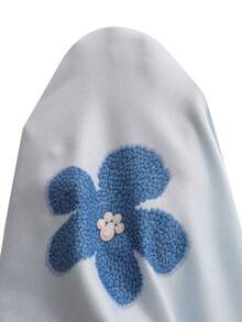 SHEIN Genkimix Kids 2件組女童大童花卉滿版印花T恤與高腰紋理布料寬腿褲 - 藍色 - 查看 7