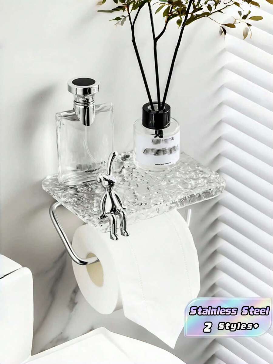 Tempat Tisu Toilet dengan Dudukan Ponsel – Rak Gulungan Tisu Stainless Steel untuk Pemasangan Dinding dengan Perekat atau Sekrup, Organizer Dekoratif Kamar Mandi untuk Ponsel, Desain Modern Anti Karat - MultiWarna - View 1