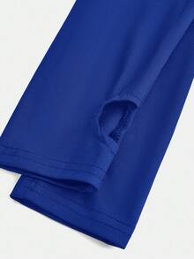 SHEIN Girlism NovaGlow 青少年女孩運動休閒日常針織素色開襟外套與喇叭長褲套裝 - 藍色 - 查看 4