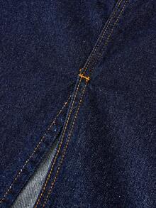 Tween Girl Deep Blue Denim Skirt Halloween World Cup Graduation Casual Back To School Summer Winter Fall - Blue - View 4