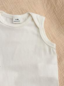 Conjunto de 3 piezas para bebé recién nacido niño: body de cuello redondo sin mangas de unicolor minimalista y cómodo - Blanco - Ver 9