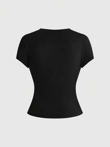 ROMWE Grunge Punk Punk Rivet Print Belt Print Casual Street Style Women's T-Shirt - Black - View 2