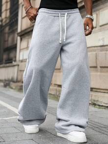 Major Grit Celana Jogging Kasual Pria Ukuran Besar Warna Polos dengan Tali Serut di Pinggang, Saku, dan Potongan Lebar untuk Liburan Musim Panas Warna Abu-abu - Light Grey - View 7