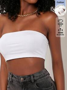 SHEIN BASICS 女款百搭純色抹胸背心上衣，適合日常穿著與度假 - 白色 - 查看 7