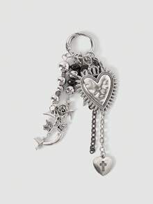 MortiRose 1pc Gothic Keychain, Cross Metal Keychain Pendant, Heart Keychain, Cross Keychain, Unique Creative Heart Accessory, Suitable For Women's Daily Wear, Halloween Gift - Multicolor - View 10