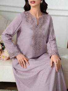 Al Najma 女士V领贴花休闲派对连衣裙 - 粉色 - 查看 1