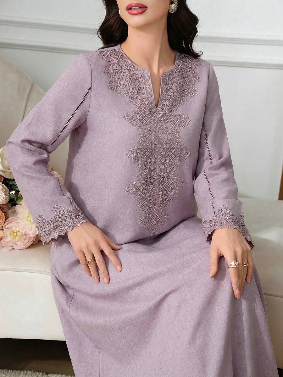 Al Najma 女士V领贴花休闲派对连衣裙 - 粉色 - 查看 1