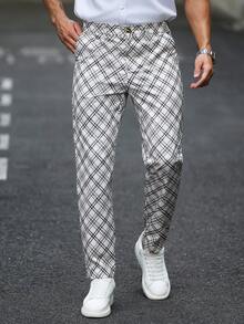 Manfinity Mode 男士休閒商務西裝長褲，格紋布料製成，適合日常通勤、輕鬆工作環境或半正式場合，也是送給男友和丈夫的理想禮物 - 彩色 - 查看 1
