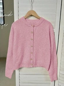 Franclia Women's Minimalist Versatile Elegant Long Sleeve Single-Breasted Cardigan - Pink - View 4