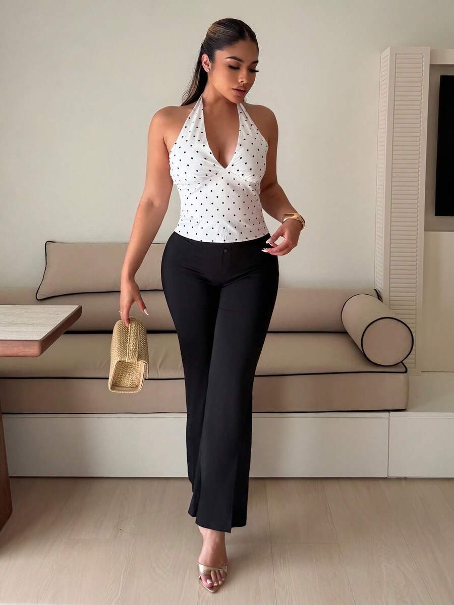 Maria Perezxox 女士純色簡約日常長褲 - 黑色 - 查看 1