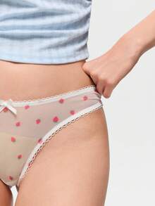 Bonmuse 5 pezzi/confezione Perizoma comodi da donna a tinta unita, con stampa a fragola, stampa leopardata, decorazione a fiocco - Multicolore - Visualizzare 7