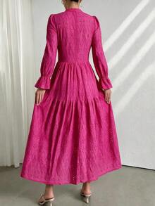 Modelyn Women's Elegant V-Neck Ruffled Sleeve Embroidered Vacation Dress Fall Cloth For Women - Hot Pink - View 6