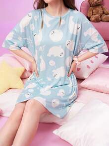 Notgurli Moo Moo House Dress Seal Cute Print Loose Pocket Nightgown Home & Living - Multicolor - View 4