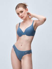 Softvol Women's Cotton Jacquard Lace Bra And Panty Set - Blue - View 1