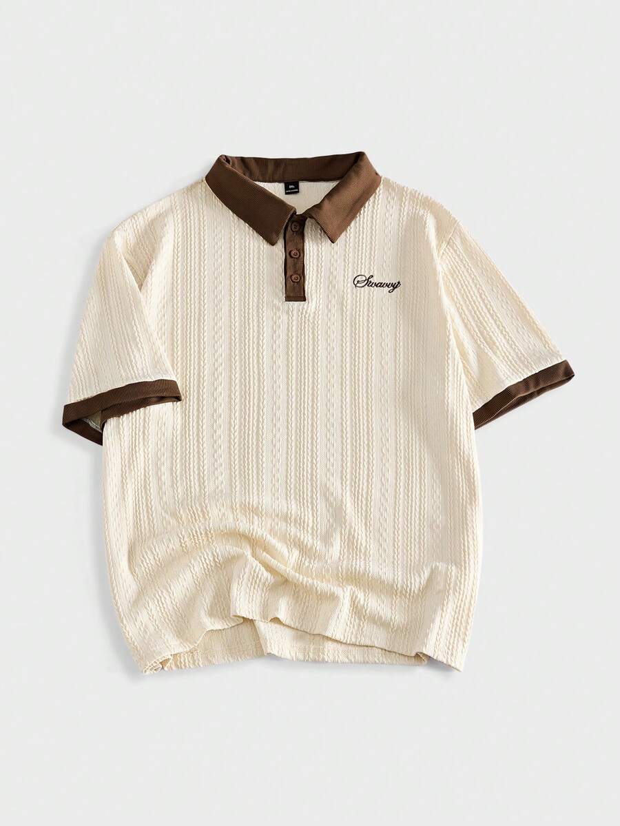 EASEVO Men's Plus Size Colorblock Patchwork Short Sleeve Polo Shirt - Apricot - View 1