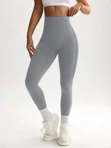 SHEIN Velisys 女款純色高腰無縫運動緊身褲 - 彩色 - 查看 4