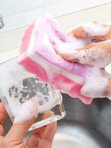 5/10Pcs Powerful Decontamination Wave Sponges, Dual-Effect Kitchen Cleaning Sponges - pink - View 2