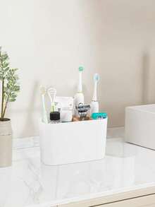 1PC Bathroom Toothbrush Holder With Bamboo Divider, Electric Toothbrush Stand, Toothbrush And Toothpaste Storage Organizer For Countertop - Multicolor - View 4
