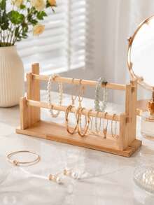 1 Exquisite, Multi-Tiered Wooden Storage Rack, Perfect For Bracelets, Necklaces, Anklets, And Earrings. An Excellent Storage Solution. - log color - View 7
