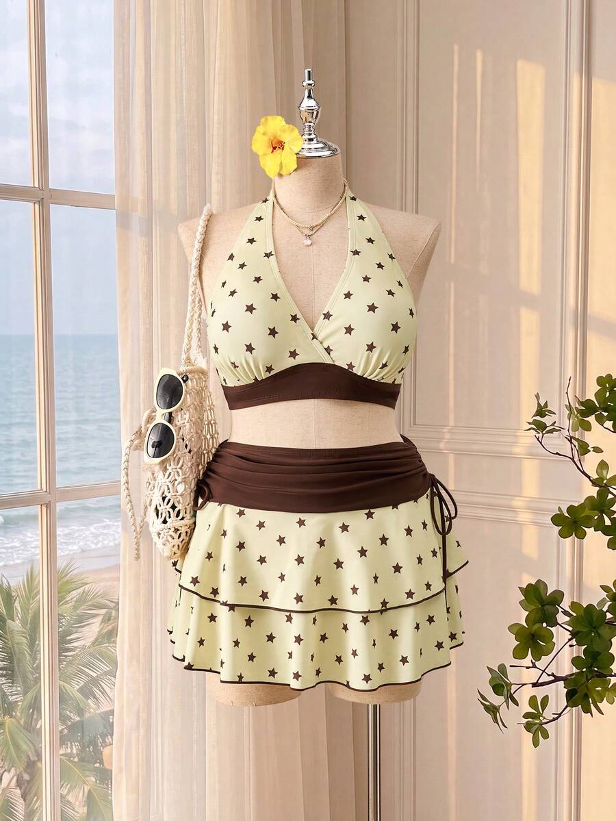 Bellisia 2026SS Star Print Cute Sweet Vintage Casual Vacation Beach Seaside Plus Size Swimwear Set - Pink - View 1