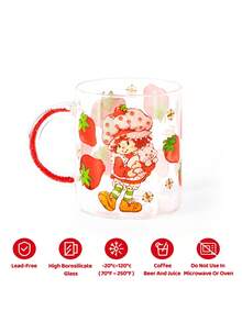 Strawberry Shortcake X SHEIN Retro Strawberry Theme High Borosilicate Glass, Capacity 530ml, Double-Sided Printing Design Of The Cup Body, With Shiny Decorative Handle, Heat-Resistant And Cold-Resistant, Can Be Used For Drinking Water And Drinks - Red - View 3