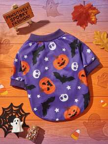 PETSIN 1pc Pet Halloween Pumpkin Skull Print Casual Sweatshirt - Multicolor - View 2