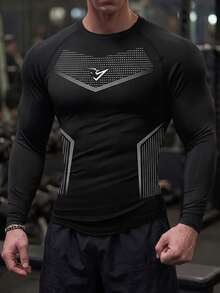 GymBeat 男士拼色休閒日常旅行運動長袖T恤 - 黑色 - 查看 1