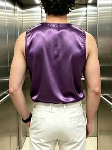 ZURIURI Men's Satin Pullover Sleeveless Tank Top - Purple - View 3