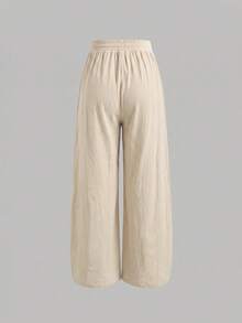 SHEIN Teen Girl Casual Versatile Solid Color Wide Leg Long Pants - Apricot - View 2