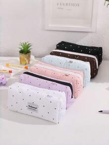 Korean Style Polka Dot Pencil Case, Minimalist Stationery Storage Pouch With Zipper, Portable Lightweight Pen Bag For Office Work, Travel & Daily Use, Cute Desk Organizer - Multicolor - View 11
