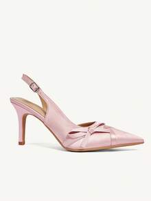 CUCCOO CHICEST Pink Satin Bow Wedge Sandals Women's Head Open-Toe Ankle Buckle Summer Commuter Shoes - Pink - View 3