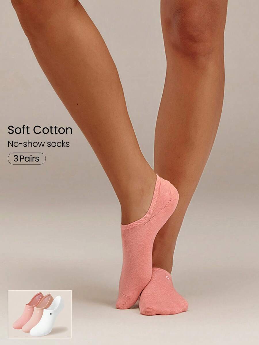 GLOWMODE 3 Pairs Invisible No-Show Socks Walk A Mile Soft Grip Daily Studio Workout Gym - Peach Muzz - View 1