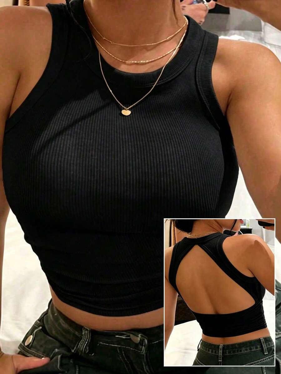 Rovax Women's Solid Color Fitted Versatile Daily Casual Top - Black - View 1