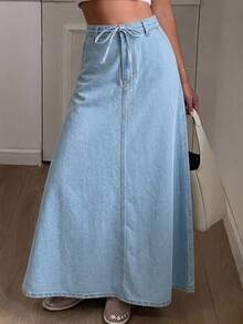 SHEIN EZwear Women's Casual Versatile Everyday Denim Skirt Fall Clothes For Women - Light Wash - View 7