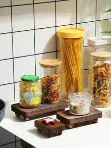1/3 Packs Brown Wooden Stackable Riser Display Stands, 3 Sizes Farmhouse Kitchen Countertop Storage Tray, No Power Needed, Home Kitchen Decor Organizer, Back To School Must-Have Supplies - multicolor - View 2