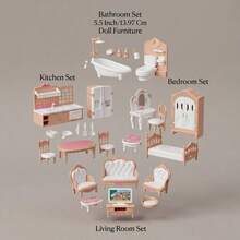 Set di mobili per casa delle bambole in scala 1:12, inclusi modelli in miniatura di soggiorno, cucina, camera da letto e bagno, giocattoli in plastica adatti per ragazze dai 3 agli 8 anni - serie di giochi di ruolo per la gestione della casa, cucina per bambole, bambola, giocattolo per bambole - Multicolore - Visualizzare 3