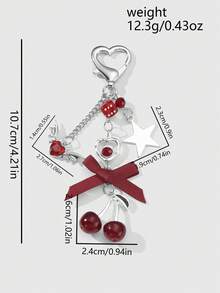 ROMWE Kawaii 1 Multi-Specification Ins Sweet Girl Versatile Multi-Color Resin Rhinestone Star Love Strawberry Polka Dot Bow DIY Keychain Bag Pendant - Multicolor - View 12