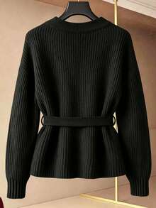 GlowEve Women's Solid Color Casual Versatile Daily Wear Long Sleeve Cardigan - Black - View 3