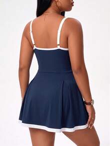 SHEIN Rhythm Era Spring/Summer Women's Sports Dress, Tennis, Navy Blue Colorblock, Thin Adjustable Straps, Hemline, Built-In Shorts Pockets Pickleball - Multicolor - View 2