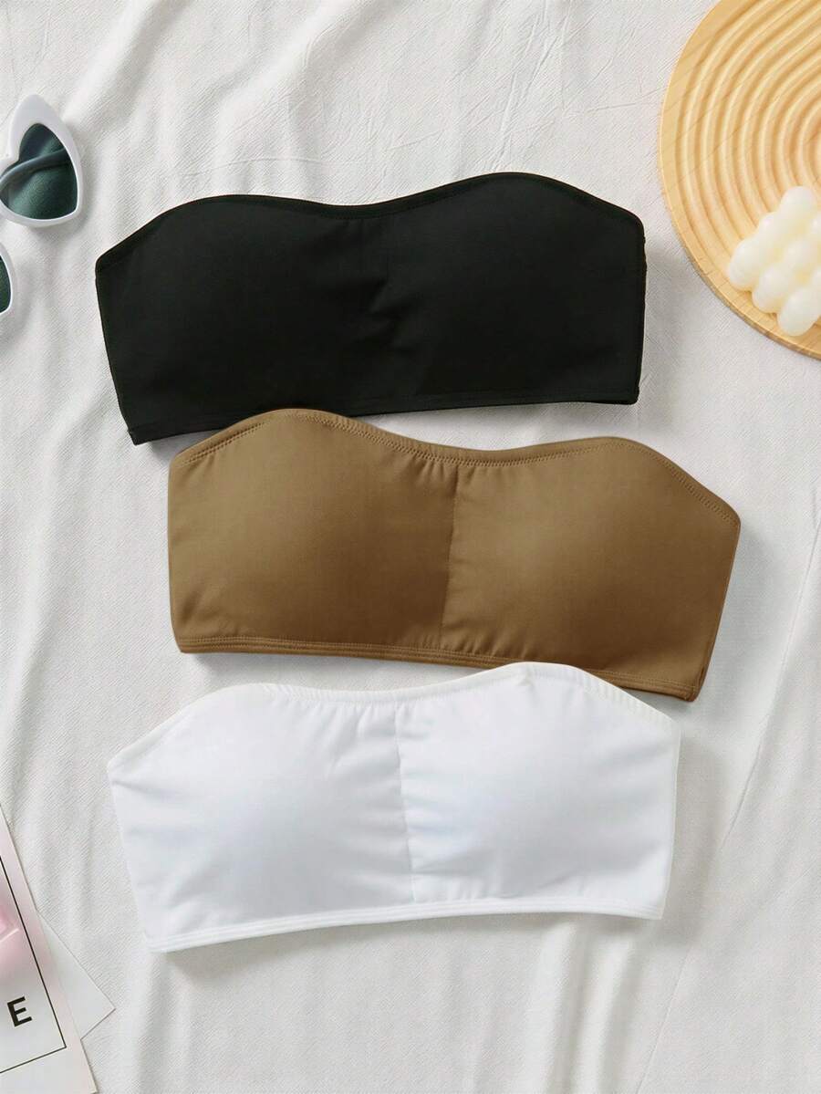 SHEIN مجموعة 3 قطع توب أنبوبي مبطن مانع للانزلاق بسيط ومريح للفتيات المراهقات من Dozemod - متعدد الألوان - مشاهدة 1