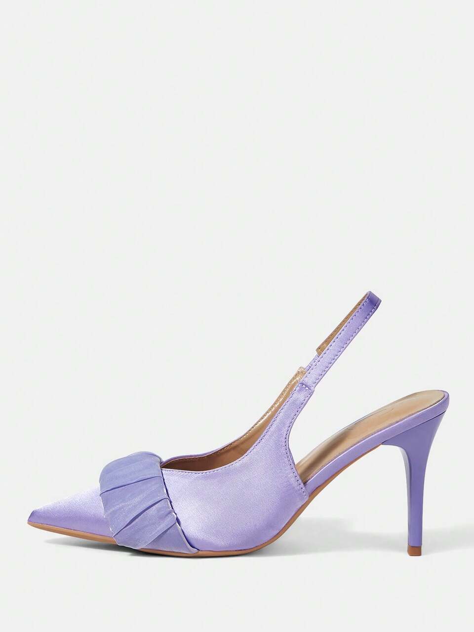 CUCCOO HITCHD Niche Design Sense Taro Purple Satin Pleated Pointed Toe Slingback Shoes, Light Style Thin Heel Closed Toe Sandals Women Fall Shoes