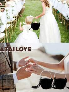1件裝黑色緞面花籃 蝴蝶結仿珍珠裝飾中心擺件 婚禮派對新年居家裝飾 新娘花束禮物 - 黑色 - 查看 8