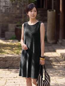 Yumoku Casual Modest Basic Women's Sleeveless Dress For Summer And Autumn Daytime Going Out Everyday Dinner Daily Wear Black - Black - View 5