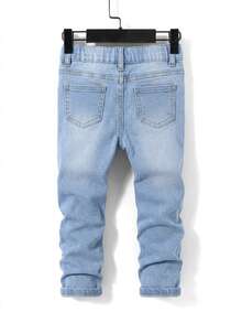 SHEIN Kids Young Boy Fashion Versatile Button Pocket Denim Jeans - Light Wash - View 2