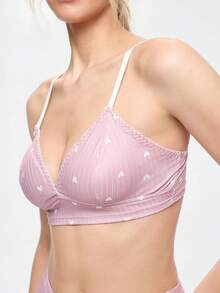 Bonmuse 3 件套女士纯色心形印花荷叶边内衣文胸和松紧腰短裤睡衣套装两件套女士 2 件套，卡哇伊 - 彩色 - 查看 6