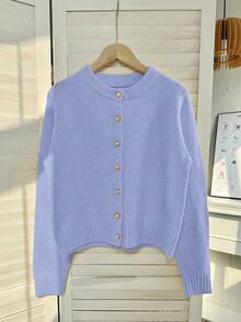 Franclia Women's Simple Versatile Elegant Solid Color Long Sleeve Cardigan - Blue - View 3