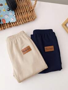 SHEIN 嬰兒男孩嬰兒女孩休閒可愛極簡百搭純色鬆緊腰長褲2件套 - 彩色 - 查看 6