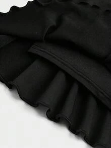 SHEIN Girlism 少女街頭休閒黑色針織純色抽繩抓皺腰蛋糕裙 - 彩色 - 查看 6