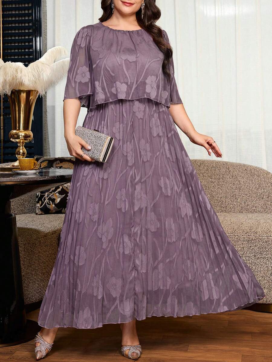 SHEIN Clasi Plus Size Elegant Solid Color Cut-Out Pleated Dress - Purple - View 1